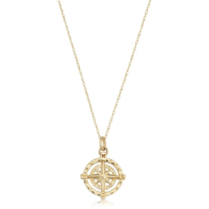 gold necklace with initials-14k Yellow Gold Compass Windrose Pendant Rope Chain Necklace (18 inches)