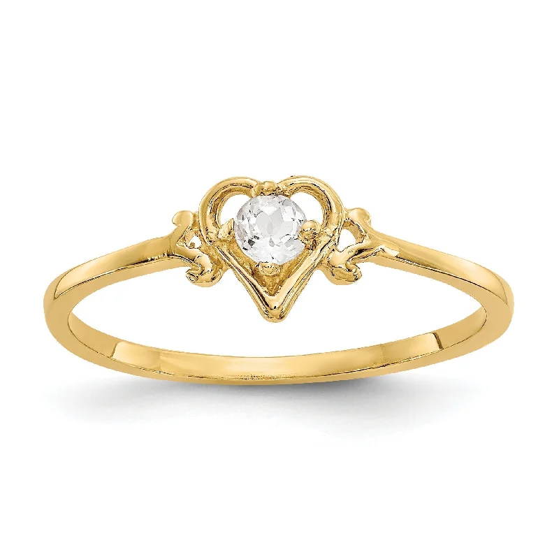 gold band ring for men -14K Yellow Gold Genuine White Topaz April Birthstone Heart Ring