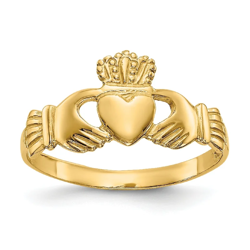 gold wedding ring set for couples -14k Yellow Gold Ladie's Solid Lightweight Claddagh Ring