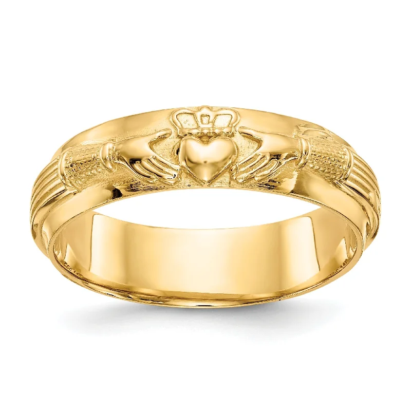 sterling silver band ring for men -14k Yellow Gold Mens Claddagh Band Ring