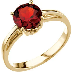 custom birthstone engagement ring for her -14k Yellow Gold Round Mozambique Garnet Scroll Set Ring