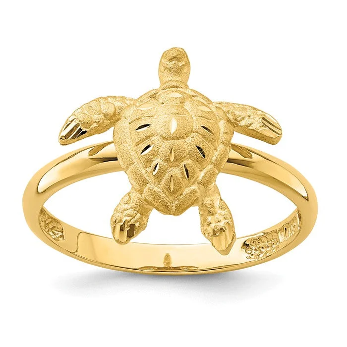 moonstone ring for women -14k Yellow Gold Solid Brushed and Polished Sea Turtle Ring