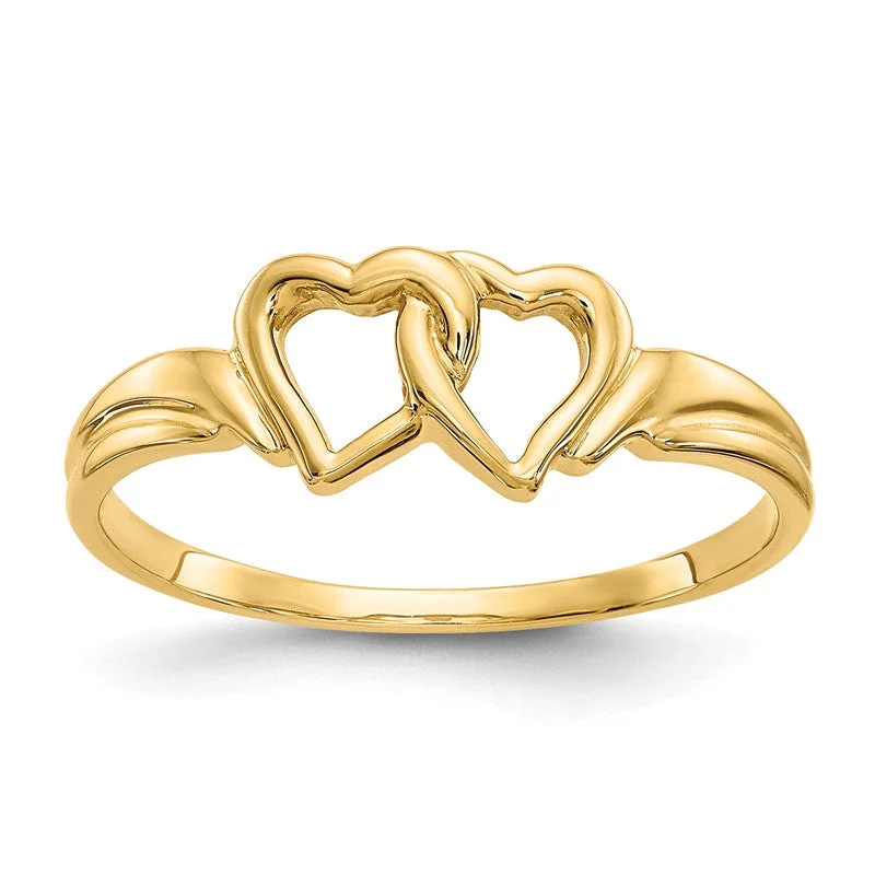 gold band ring for men -14k Yellow Gold Solid Double Heart Ring