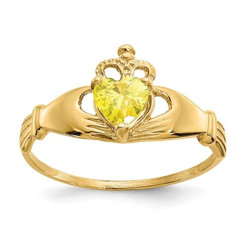 diamond cluster ring for women -14k Yellow Gold Yellow Heart Polished Claddagh Ring