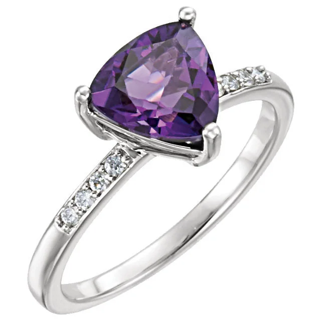 silver statement ring for women -14k Gold Trillion Amethyst & .08 CTW Diamond Ring