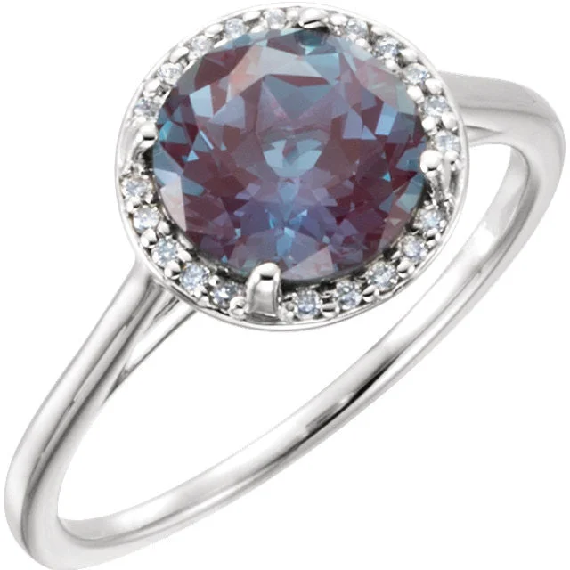 heart-shaped engagement ring -14k Gold Lab Created 8mm Round Alexandrite & Diamond Halo Ring