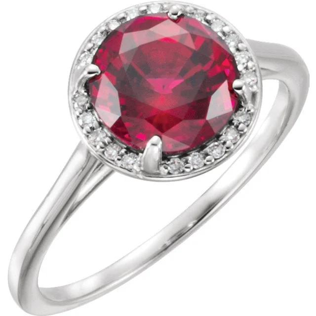 moonstone ring for women -14k Gold Lab Grown 8mm Round Ruby & Diamond Halo Ring