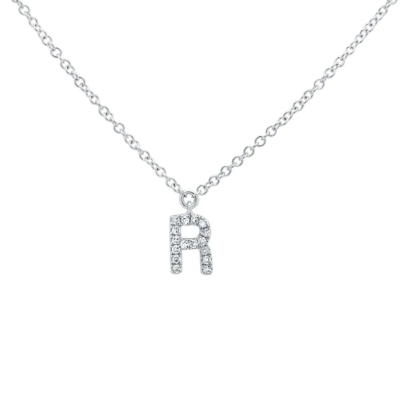 elegant gemstone necklaces-Diamond Initial Pendant - Letter R