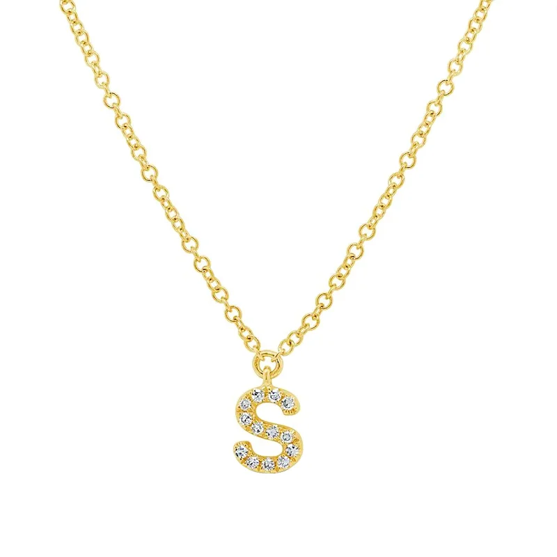 gold necklaces for men-Diamond Initial Pendant - Letter S