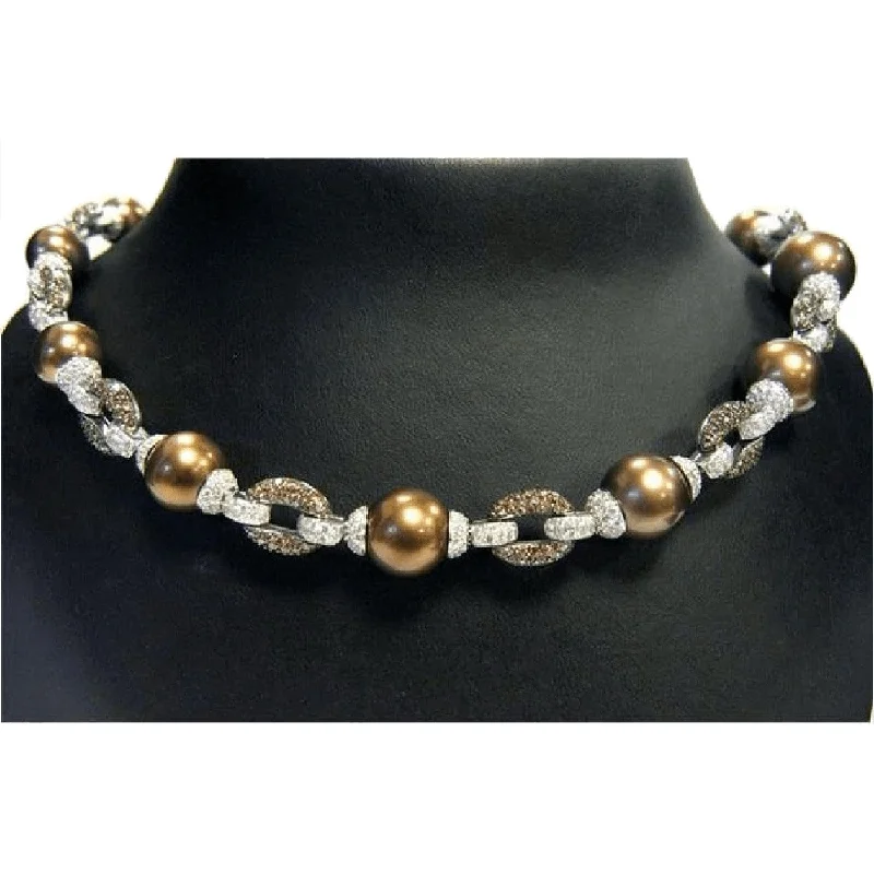 gemstone and diamond necklaces-Brown Pearl Necklace with Diamond Accents