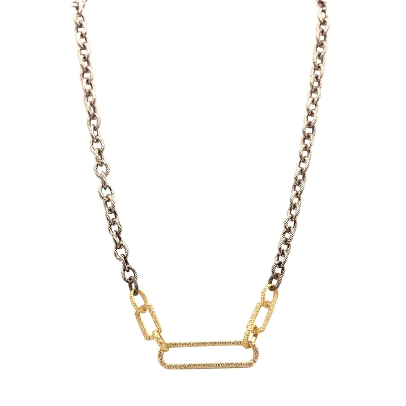 trendy necklaces for women-Chain Link Necklace with Pavé Paperclip