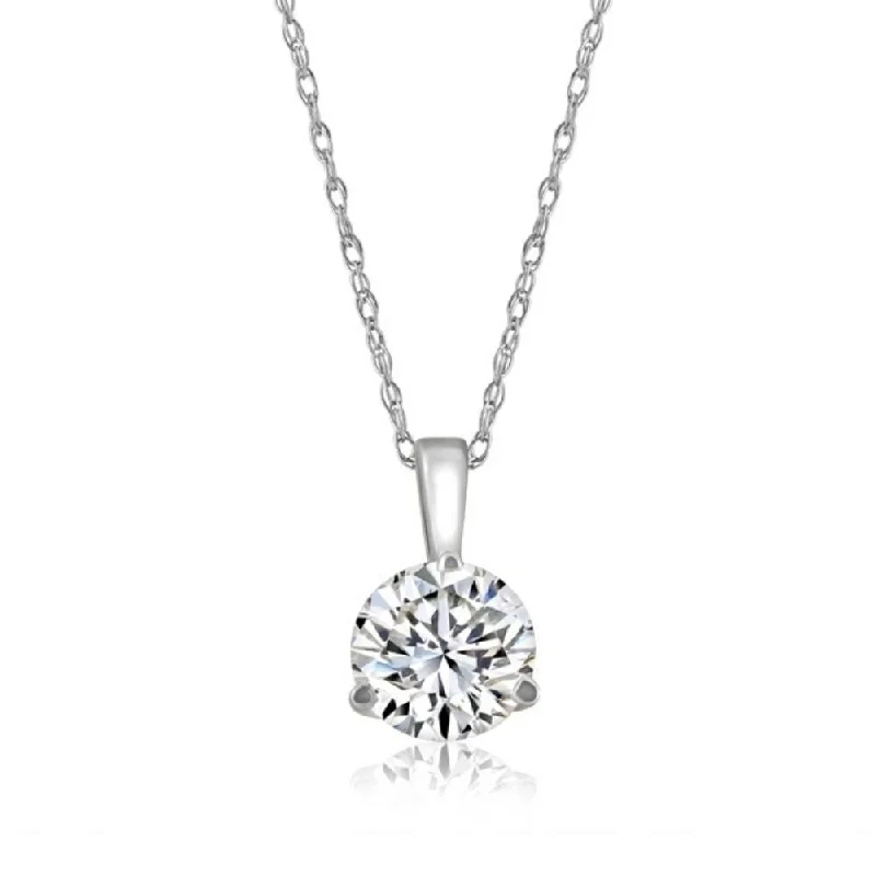 men’s chain necklaces-1Ct Round Genuine Moissanite 3-Prong Martini Solitaire Pendant 14k White Gold