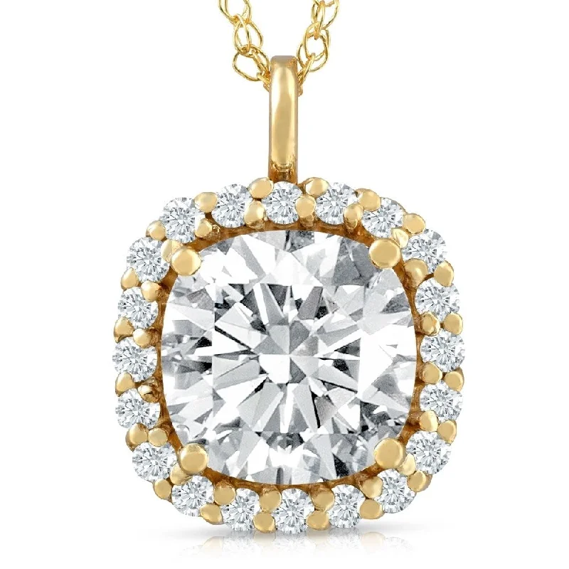 infinity necklaces for women-3 5/8 Ct Cushion Moissanite & Lab Grown Diamond Halo Pendant 14k Gold Necklace