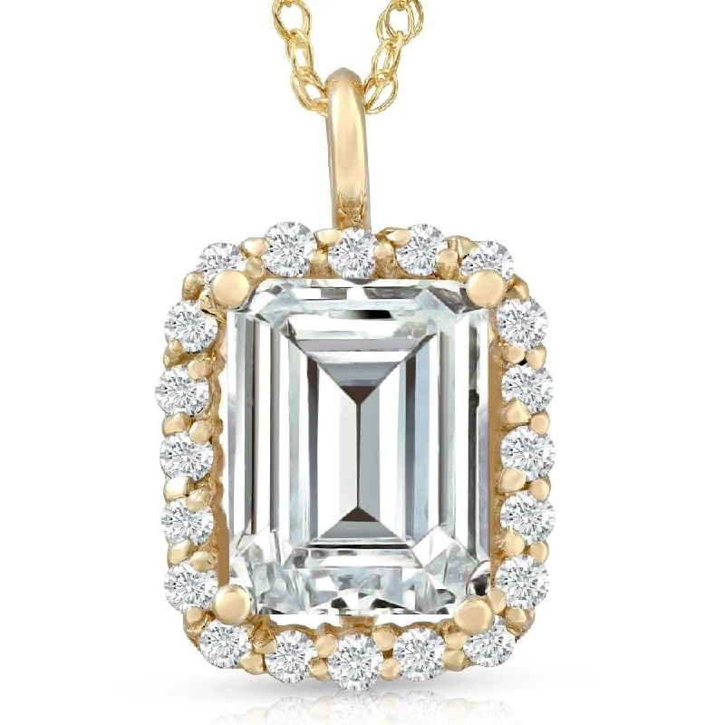 women’s crystal necklaces-3 Ct Oval Moissanite & Lab Grown Diamond Halo Pendant 14k Gold Necklace