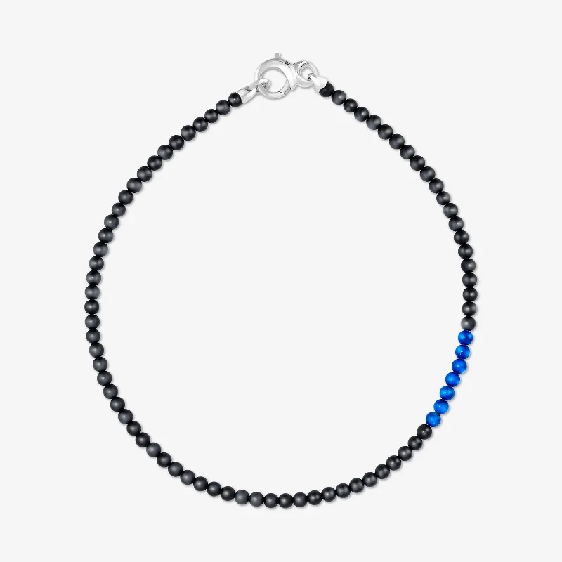 women’s gemstone necklaces-Thorn Beaded Necklace in Onyx and Lapis