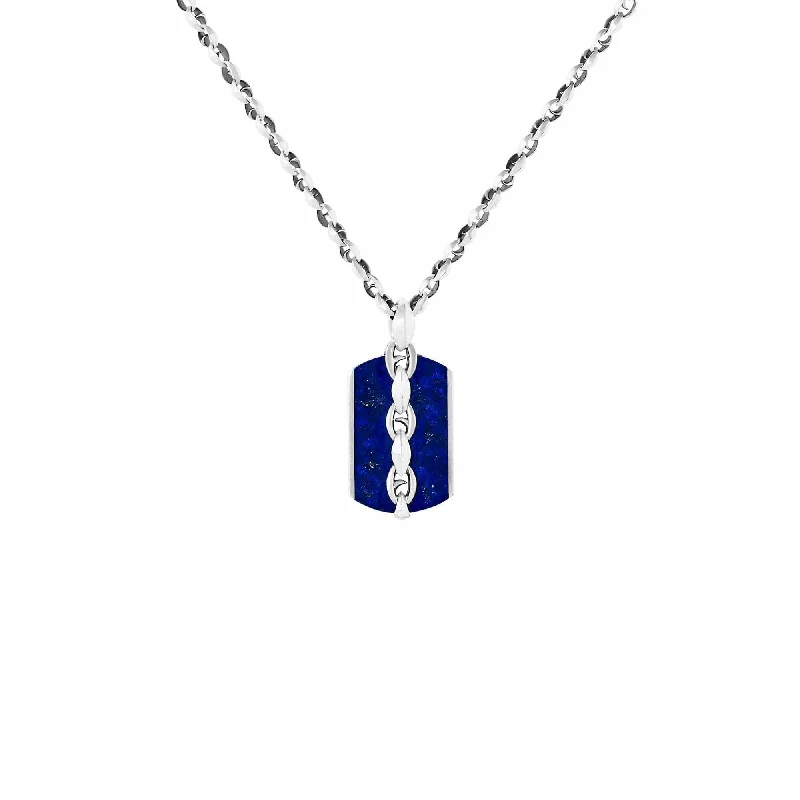 vintage silver necklaces-19" Lapis Inlay Large Thorn Razer Tag Necklace