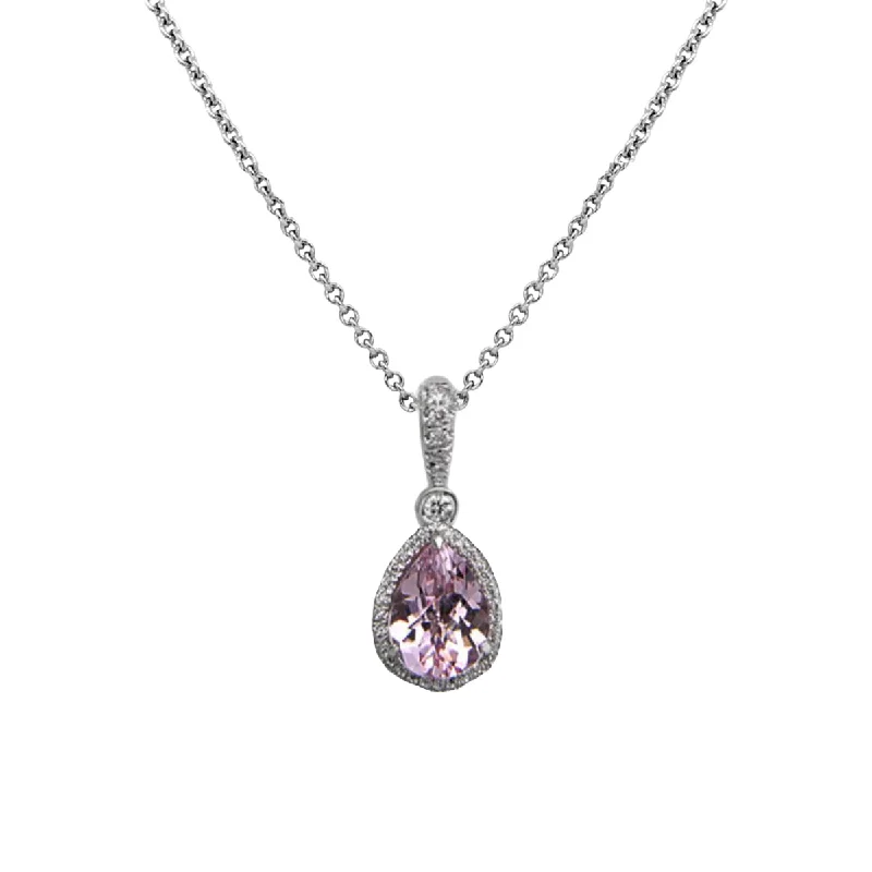 personalized birthstone necklaces-Reversible Morganite Pendant with Pink Sapphire and Diamond Accents