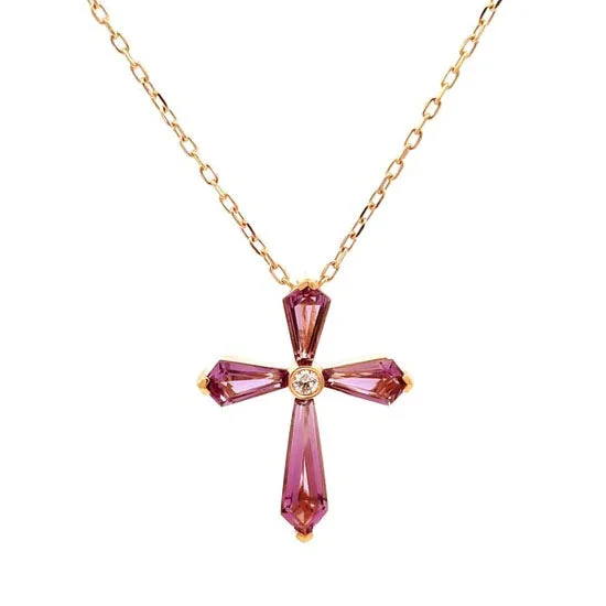 dainty necklaces for women-Garnet & Diamond Cross Necklace