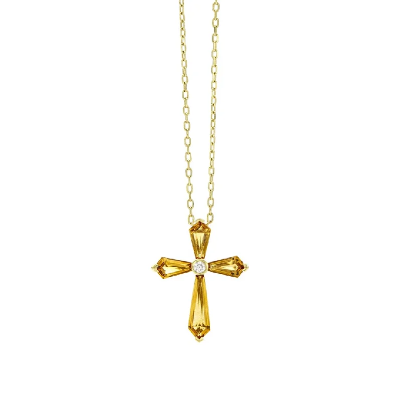 silver pendant necklaces-Citrine & Diamond Cross Pendant