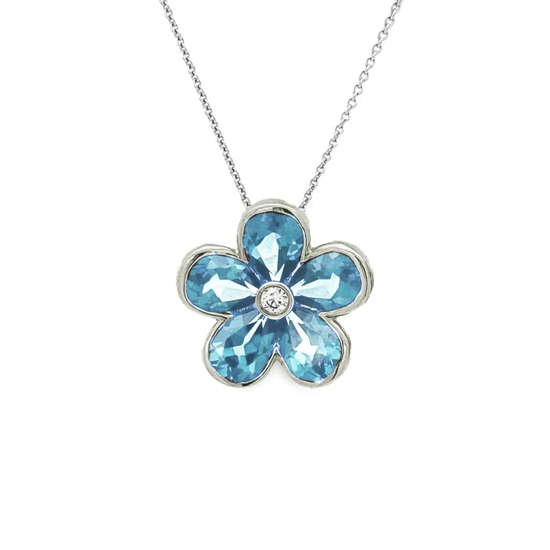 trendy necklaces for women-Aquamarine & Diamond Pastel Flower Necklace