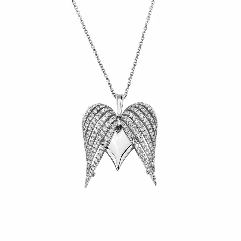 zodiac necklaces for women-Large Angel Heart Pendant with Diamonds