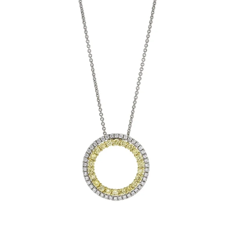 statement necklaces for women-Yellow & White Diamond Open Circle Pendant