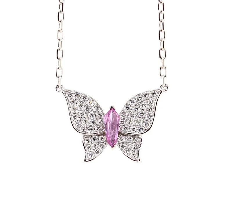 personalized charm necklaces-Pink Sapphire & Diamond Butterfly Pendant