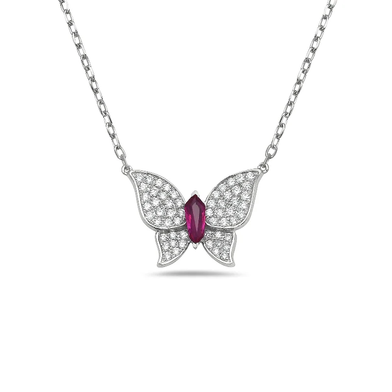 sterling silver pendant necklaces-Ruby & Diamond Butterfly Pendant