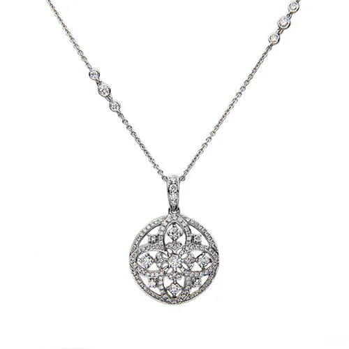 silver lock necklaces-Diamond Round Medallion Pendant