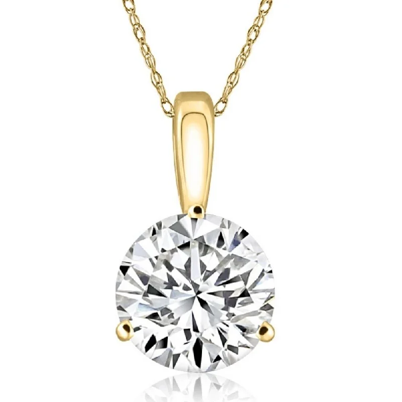 unique necklaces for women-4Ct Round Moissanite 3-Prong Martini Solitaire Pendant 14k Yellow Gold