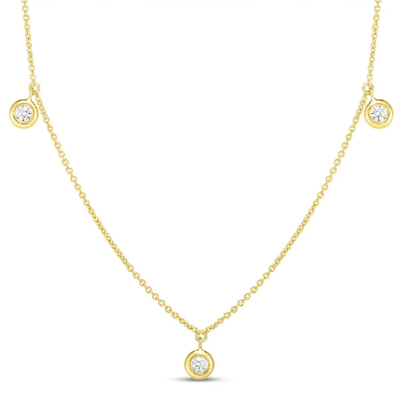 vintage gold necklaces-Three Diamond Drop Station Necklace