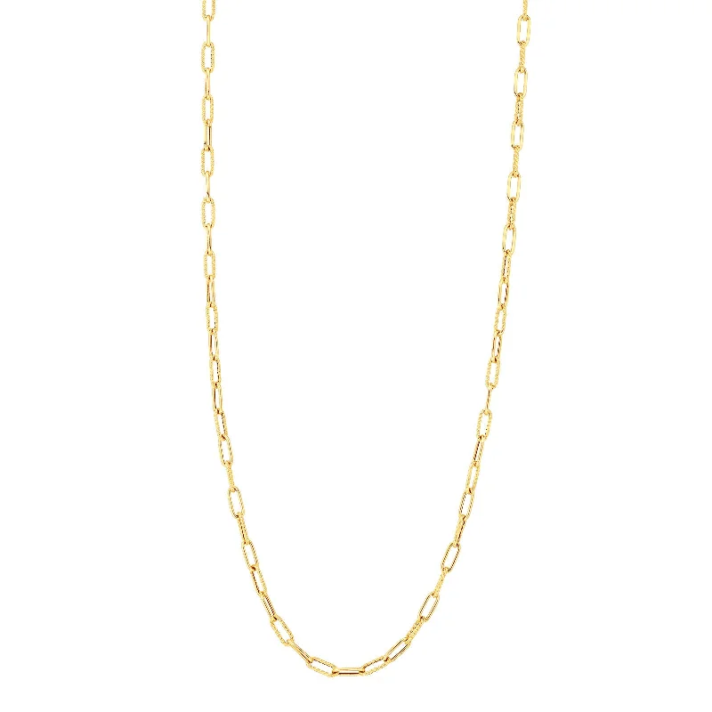 gold chain necklaces for women-Alternating Polished and Fluted Paperclip Link Necklace (22 inches)