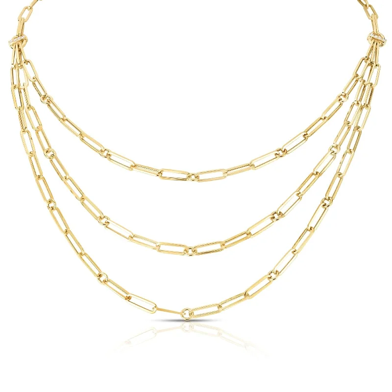 rose gold necklaces-Diamond Triple Strand Paperclip Necklace