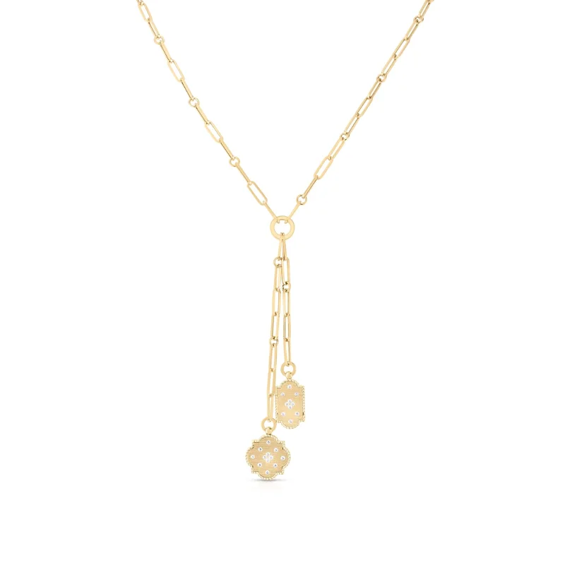 luxury pearl necklaces-Venetian Princess Double Medallion Lariat Necklace with Diamonds