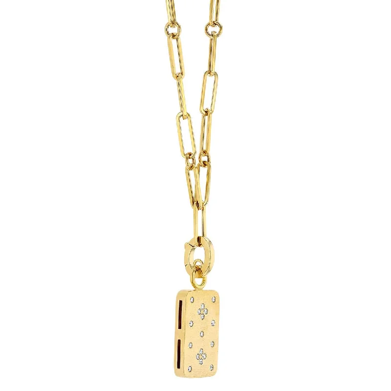 gold pendant necklaces-Diamond Venetian Prince Dog Tag Pendant W/Paper Clip Chain