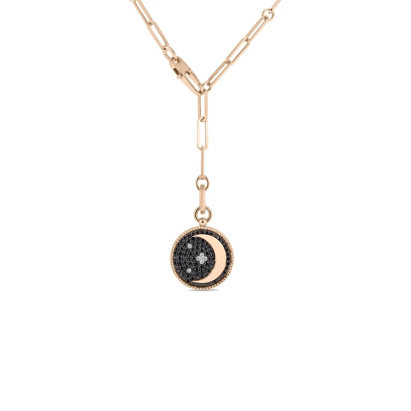 simple pendant necklaces for men-Venetian Princess Black and White Diamond Half Moon Medallion Necklace