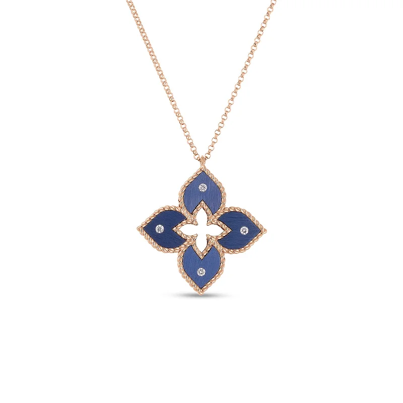 gold chain necklaces for women-Small Blue Titanium and Diamond Flower Necklace