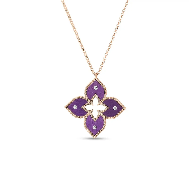 silver pendant necklaces-Small Purple Titanium and Diamond Flower Necklace