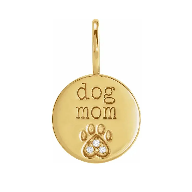 engraved necklaces for couples-Dog Mom Paw Print Pendant with Diamonds