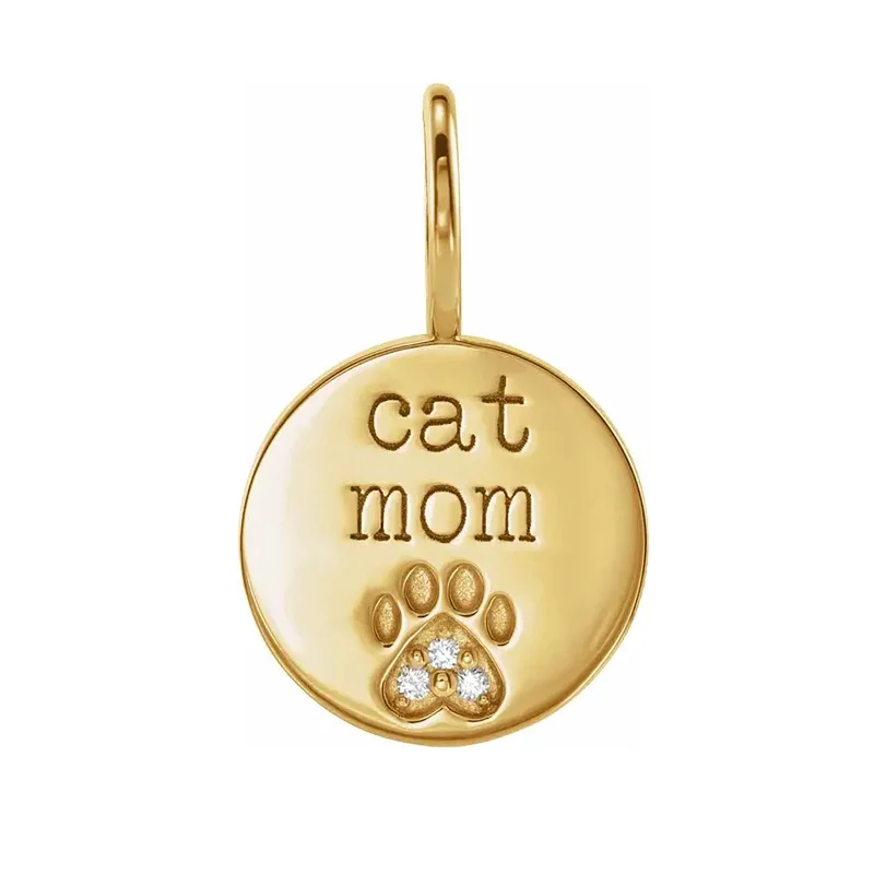 women’s minimalist pendant necklaces-Cat Mom Paw Print Pendant with Diamonds