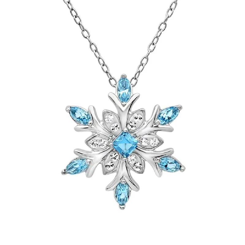 personalized charm necklaces-Amanda Rose Collection Blue and White Austrian Crystal Snowflake Pendant Necklace in Sterling Silver