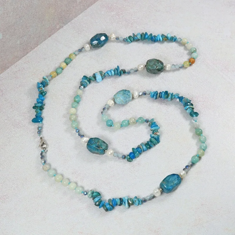 geometric necklaces for women-Apatite and Freshwater Pearls Necklace