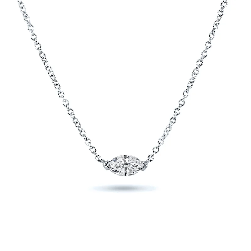 women’s gemstone necklaces-Auriya 1/3cttw East West Marquise Solitaire Diamond Necklace 14k Gold (J-K, I1-I2)