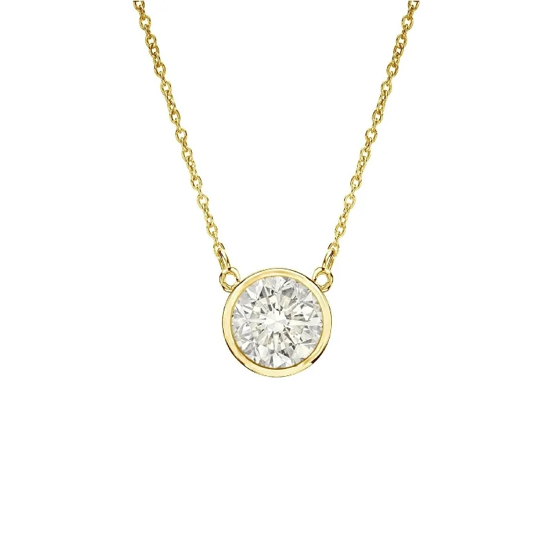 luxury pearl necklaces-Auriya 1/4ctw Round Solitaire Diamond Necklace 14k Gold Bezel-set - 4mm