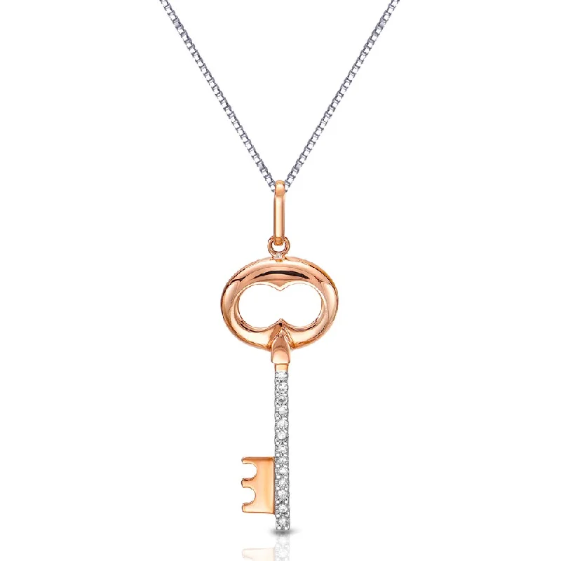 luxury diamond necklaces-Auriya 14k Rose Gold Diamond Accent Key Pendant (H-I, I1-I2)