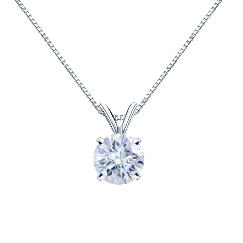 charm pendant necklaces-Auriya 14KT Gold 1 1/4ctw Round Solitaire Moissanite Necklace - 7 mm - 7 mm