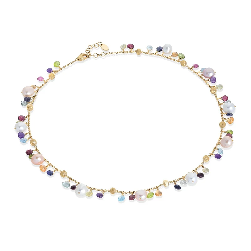 charm pendant necklaces-Paradise Single-Strand Gemstone Necklace With Freshwater Pearls