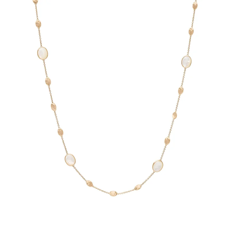 silver heart-shaped necklaces-Siviglia Mother of Pearl & Gold Long Necklace