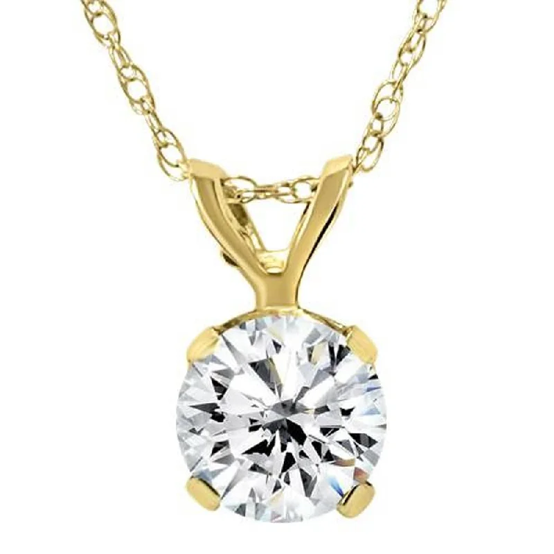 simple silver chain necklaces-Certified 3/4ct Diamond Solitaire Pendant Yellow Gold Necklace