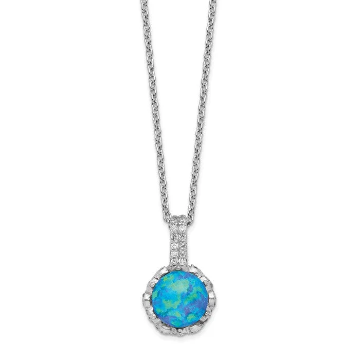 gold pendant necklaces-Cheryl M Sterling Silver Cubic Zirconia and Blue Opal Necklace